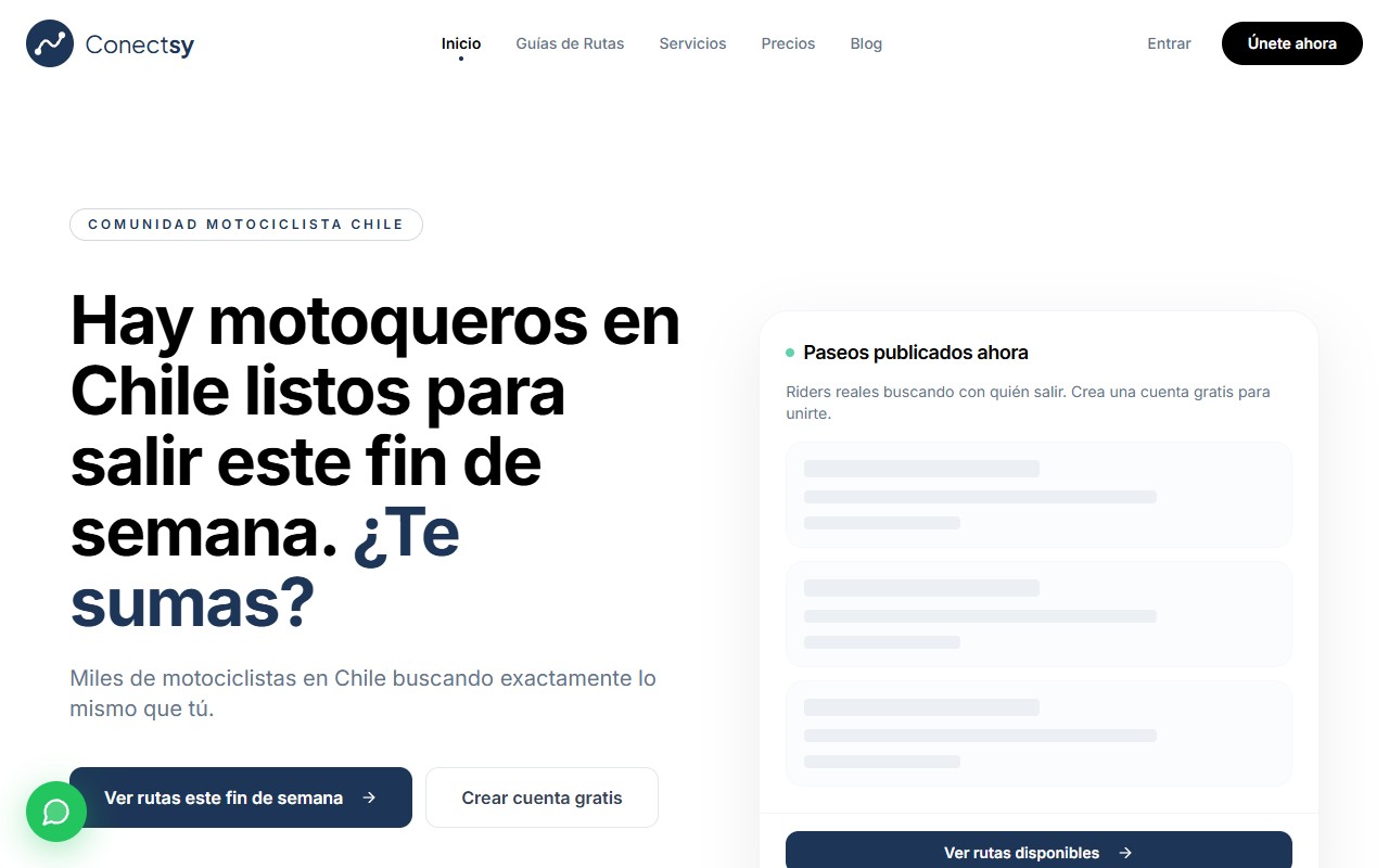 Captura de Conectsy, plataforma comunitaria para motociclistas